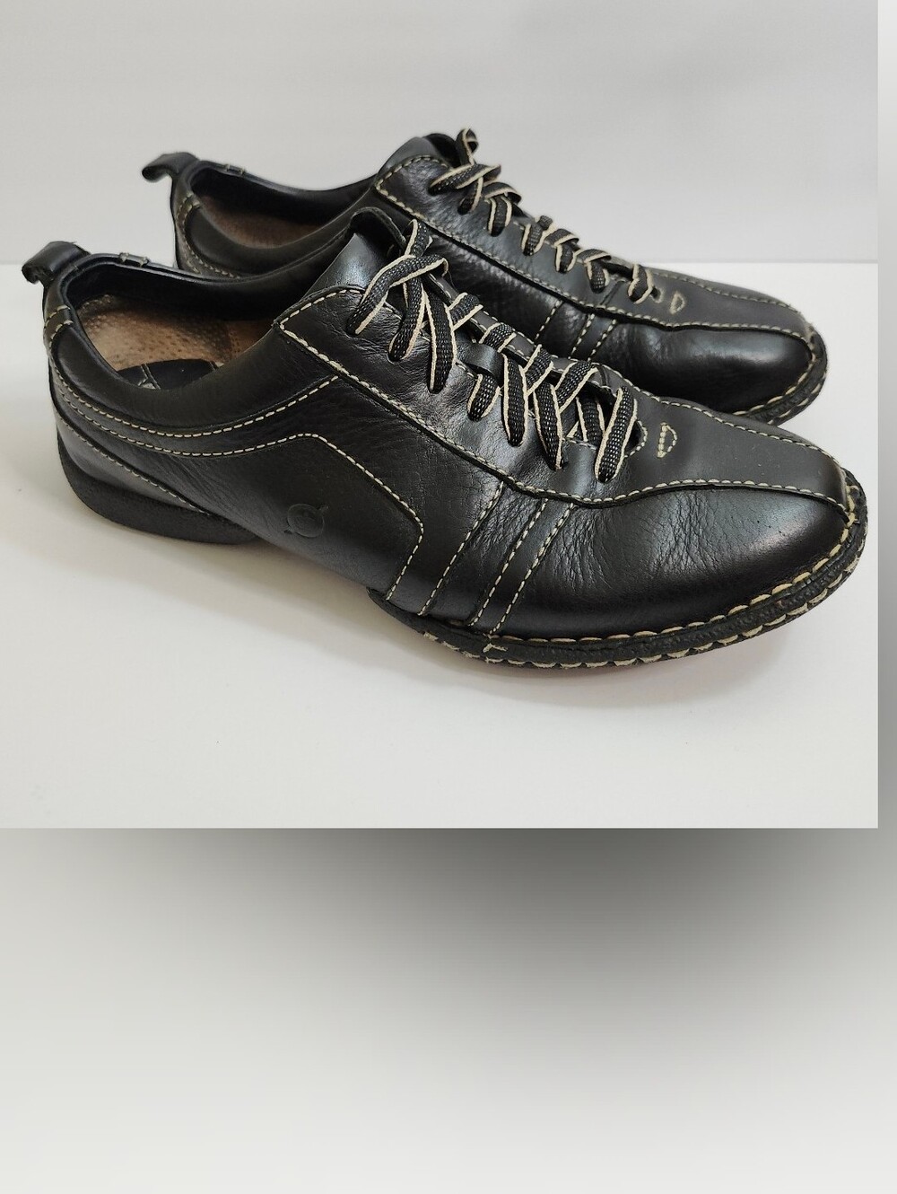 Vintage Børn Mens Black Leather Casual Bicycle-Toe Oxford Sneaker M0020 Size 9.5